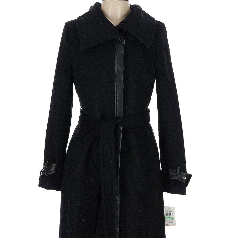 NWT Cole Haan Black long wool trench coat, size 8
